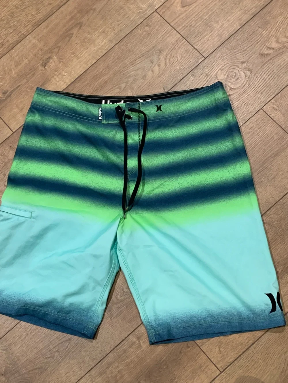 Hurley Men's Green and Teal Ombre Stripe Board Shorts